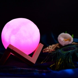 Moon Night Lamp Pink Color With Wooden Stand Night Lamp For Bedroom