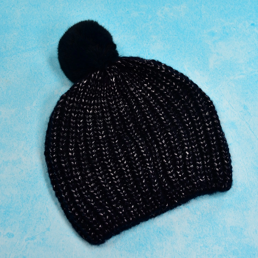 Men's and Women's Skull Slouchy Winter Woolen Knitted Black Inside Fur Beanie Cap