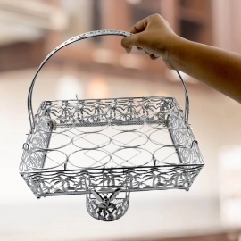 Multipurpose Fancy Basket/Tray/Platter with handles and small Stand Organizer Stainless steel Drainer Storage Drying Rack