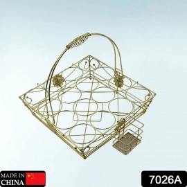 Multipurpose Fancy Basket/Tray/Platter With Handles and Small Stand Organizer Stainless Steel Drainer Storage Drying Rack for Counter Cabinet Table Kitchen Restaurant, Home, Office (Gold)