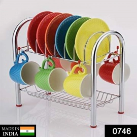 Stainless Steel 2 Layer Plate and Bowl Stand Kitchen Utensil Rack, Cutlery Stand