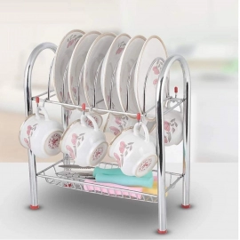 Stainless Steel 2 Layer Plate and Bowl Stand Kitchen Utensil Rack, Cutlery Stand