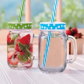 Drinking Cup | Glass | Mug Mason Jar with Handle and Straw