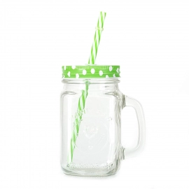 Drinking Cup | Glass | Mug Mason Jar with Handle and Straw