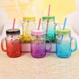 Drinking Cup | Glass | Mug Mason Jar with Handle and Straw