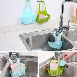Adjustable Kitchen Bathroom Water Drainage Plastic Basket | Bag with Faucet Sink Caddy