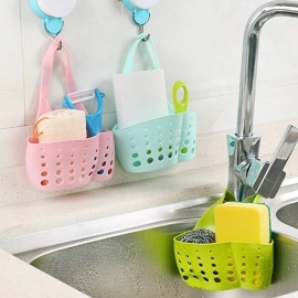Adjustable Kitchen Bathroom Water Drainage Plastic Basket | Bag with Faucet Sink Caddy