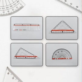 Map Measuring Tool Set with Protractor 30 / 60 45 Degree Triangle Ruler 16 cm Straight Ruler Plastic