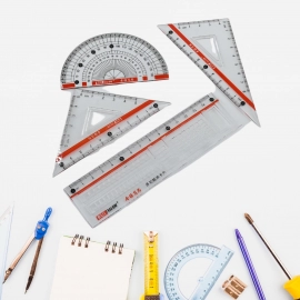 Map Measuring Tool Set with Protractor 30 / 60 45 Degree Triangle Ruler 16 cm Straight Ruler Plastic