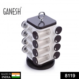 Ganesh Multipurpose Revolving Spice Rack With 16 Pcs Dispenser each 100 ml Plastic Spice