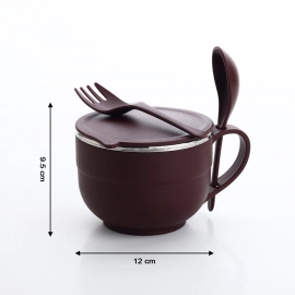 Noodles and Soup Bowl With Spoon And Fork Handle Spoon Holder, Stainless Steel Bowl And Spoon Set, Stainless Steel Storage