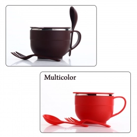 Noodles and Soup Bowl With Spoon And Fork Handle Spoon Holder, Stainless Steel Bowl And Spoon Set, Stainless Steel Storage