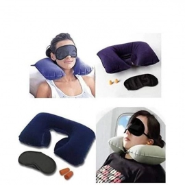 3-in-1 Air Travel Kit with Pillow, Ear Buds and Eye Mask