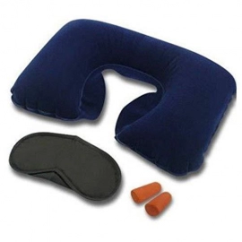 3-in-1 Air Travel Kit with Pillow, Ear Buds and Eye Mask