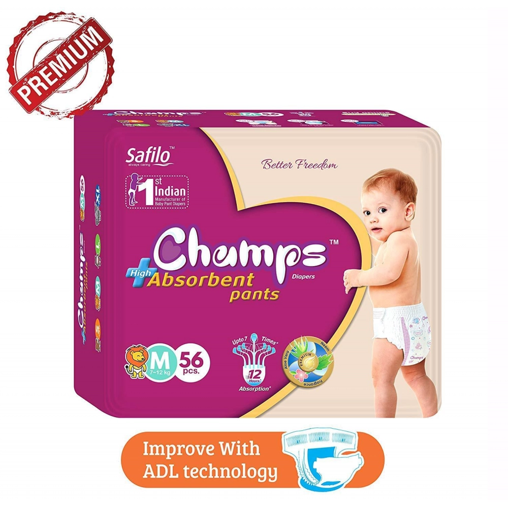 Premium Champs High Absorbent Pant Style Diaper Medium Size, 40 Pieces (952_Medium_40)