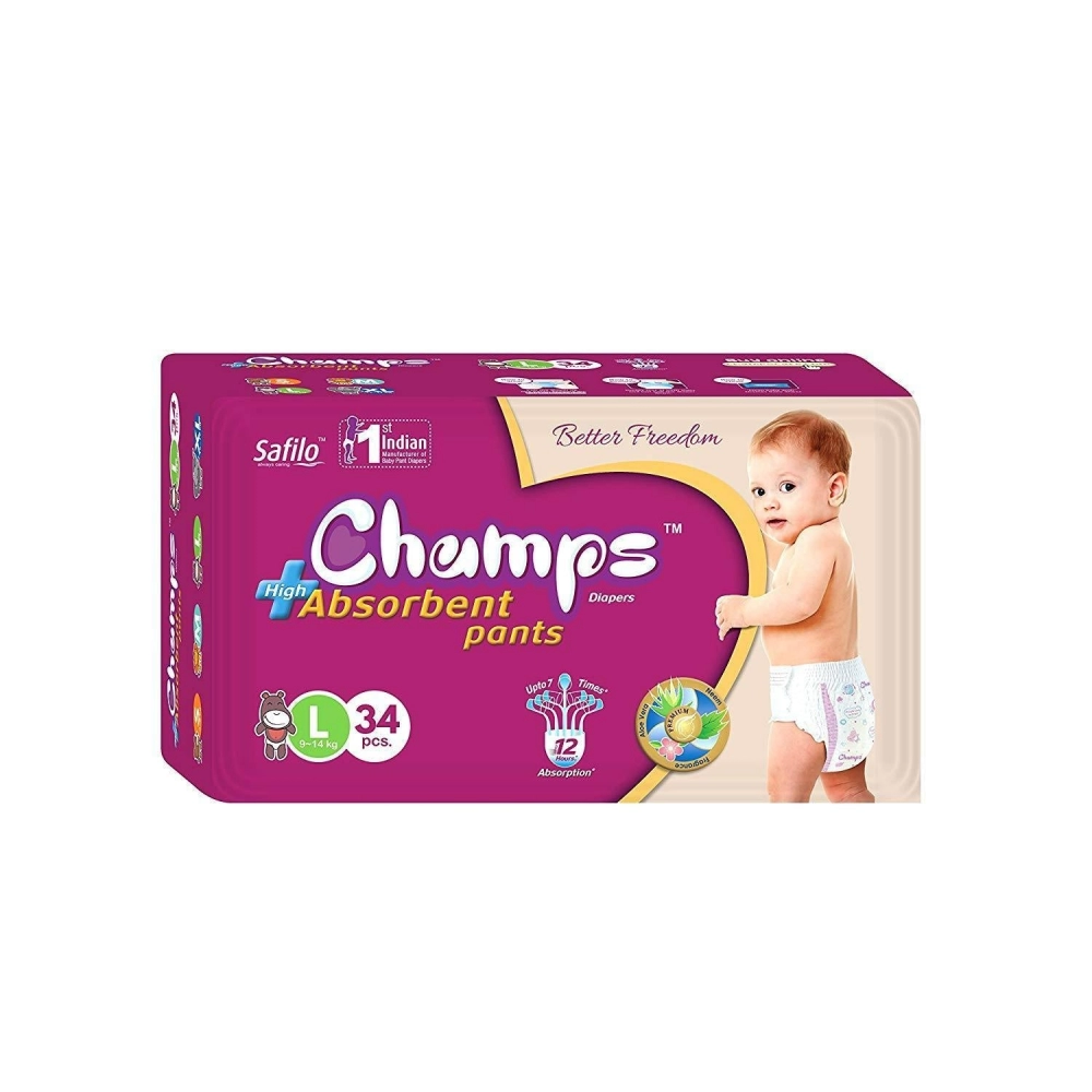 Premium Champs High Absorbent Pant Style Diaper Large Size, 34 Pieces