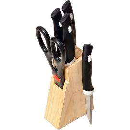 Kitchen Knife Set With Wooden Block And Scissors | 5 pcs, Black