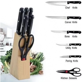 Kitchen Knife Set With Wooden Block And Scissors | 5 pcs, Black