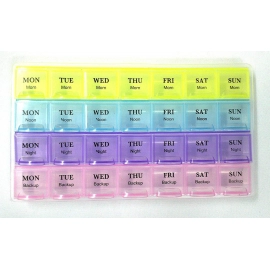 Pill Case- 4 Row 28 Squares Weekly 7 Days Tablet Box Holder Medicine Storage Organizer Container