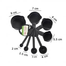 Plastic Measuring Cups And Spoons | 8 Pcs | Black