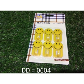 Plastic Self-Adhesive Smiley Face Hooks | 1 Kg Load Capacity | 6pcs