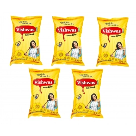 Vishwas Sunflower Oil Jar and Pouch | Refined Sunflower Oil 100% Natural and Pure Sunflower Cooking Oil