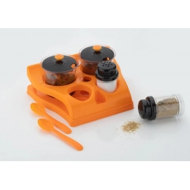 Plastic Aachar Pickle Container | Masala Tray | Dining Spice Stand | Set of 4 Jar | 2 Spoon | 1 Tray