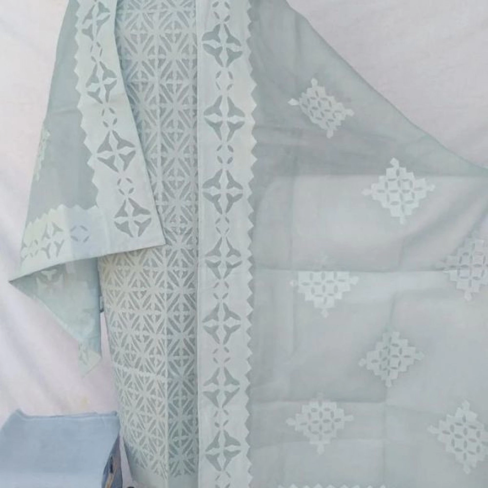 Women's Applique Work Cotton Suits | Unstitched Material| Light Grey