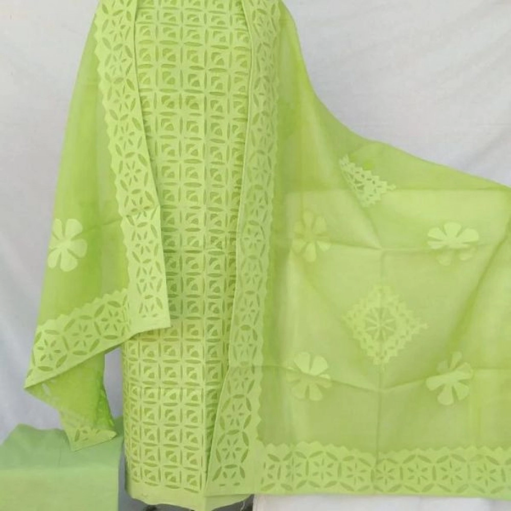 Women's Applique Work Cotton Suits |Unstitched Material | Green
