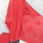 Women's Applique Work Cotton Suits | Unstitched Material| Tomato Red