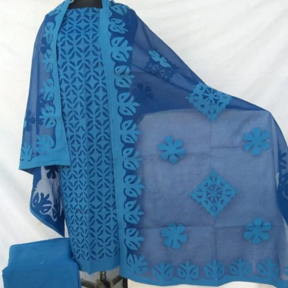 Women's Applique Work  Cotton Suits |  Unstitched Material| Blue