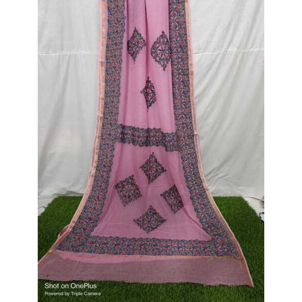 Women's Applique Work on Kota Doria Saree | Pure Kota | Pink