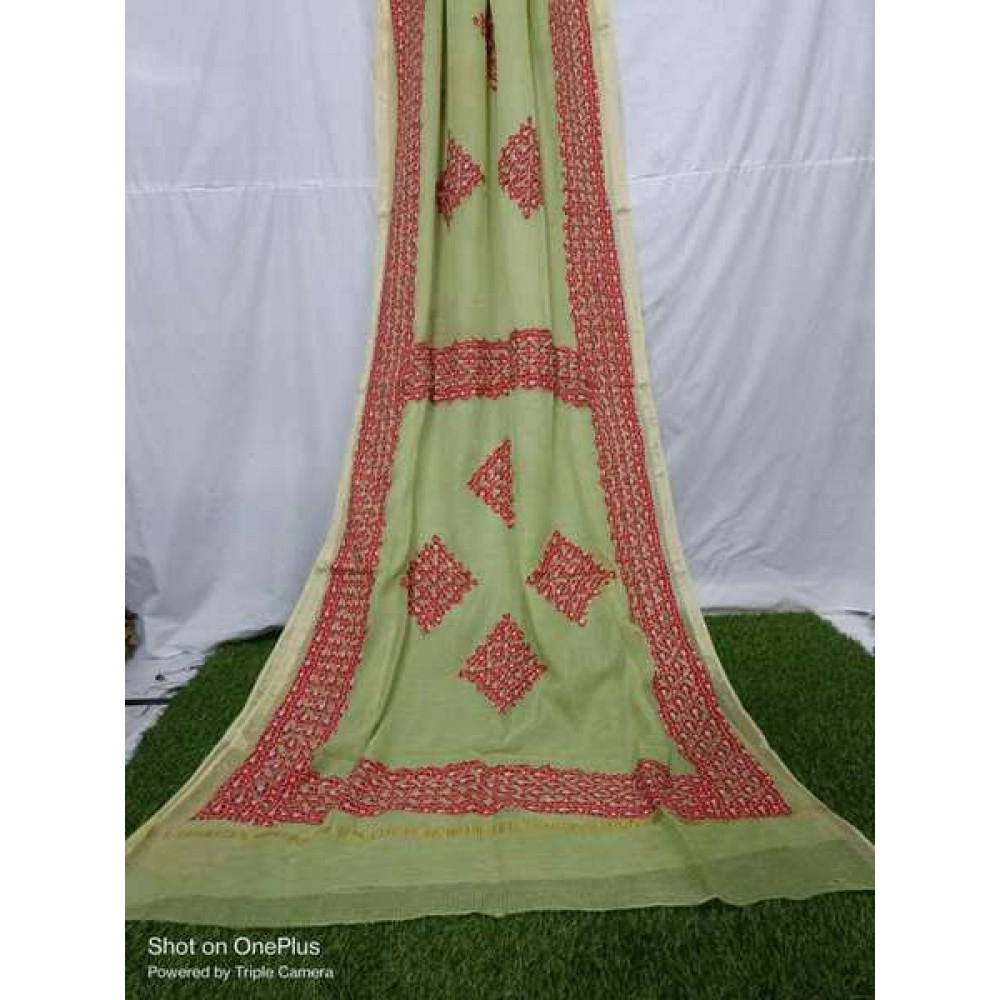 Women's Applique Work on Kota Doria Saree | Pure Kota | Light Green
