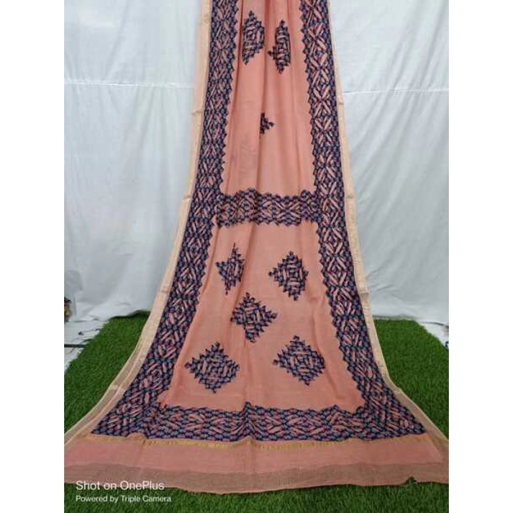 Women's Applique Work on Kota Doria Saree | Pure Kota | Old Rose