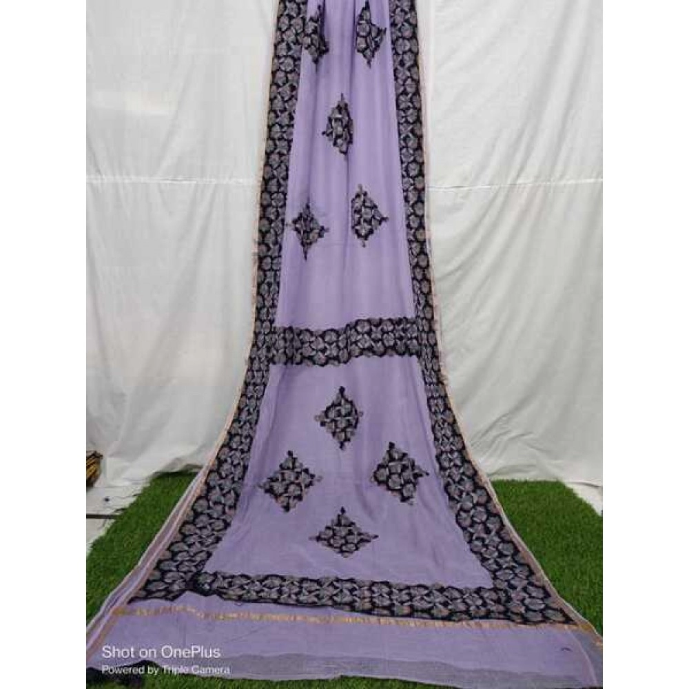 Women's Applique Work on Kota Doria Saree | Pure Kota| Light Purple
