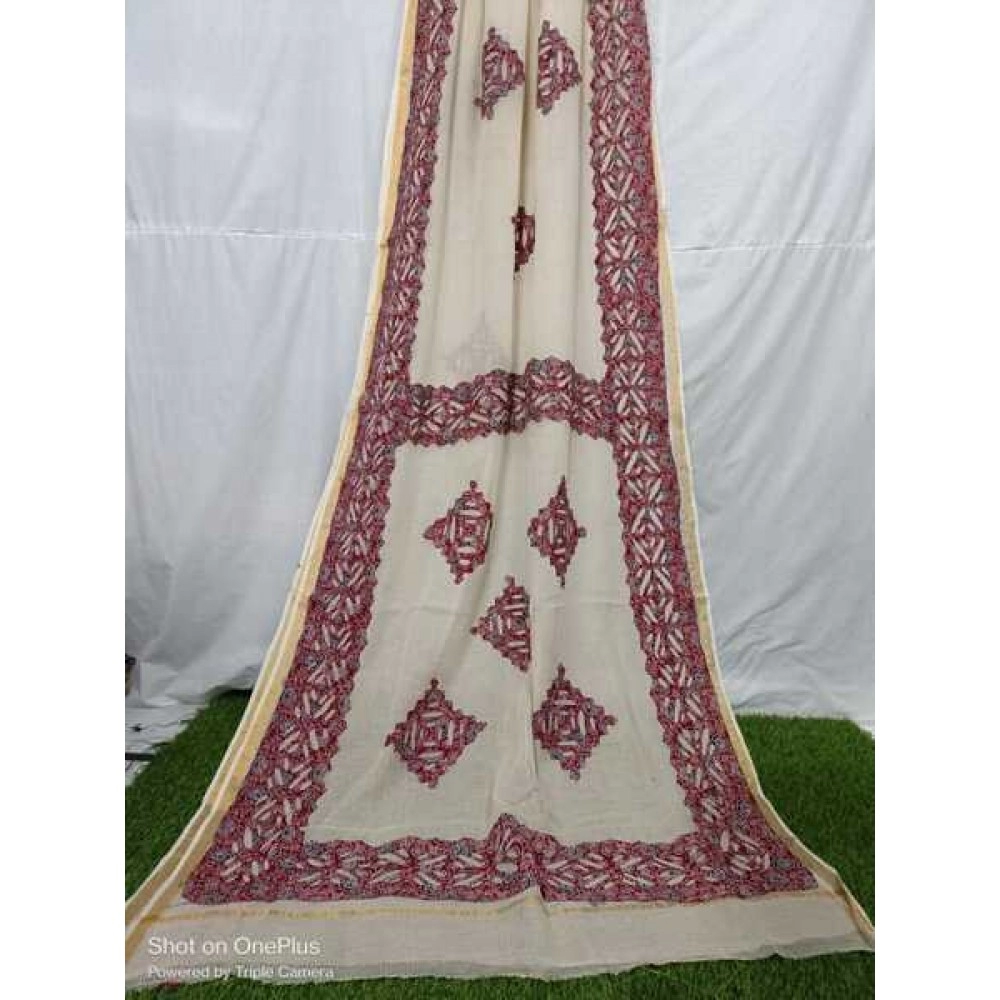 Women's Applique Work on Kota Doria Saree | Pure Kota | Cream