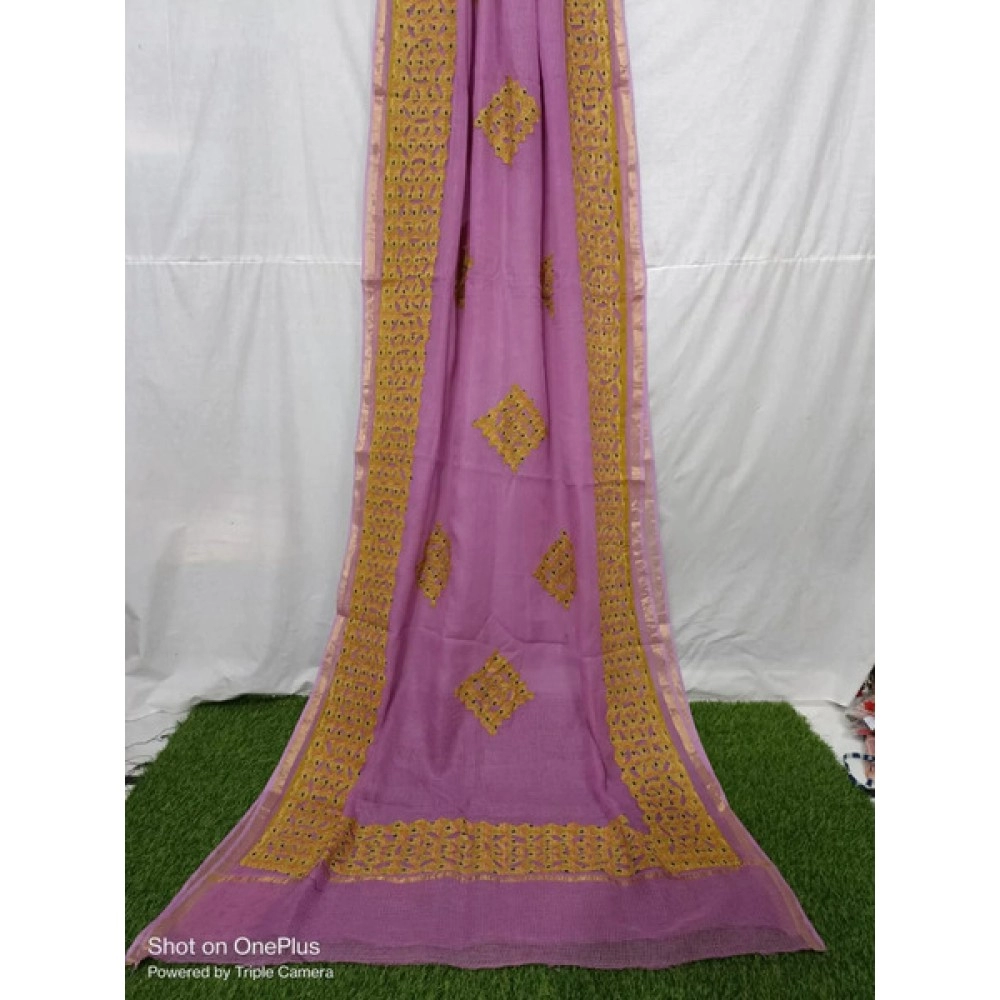 Women's Applique Work on Kota Doria Saree | Pure Kota | Mountbatten Pink