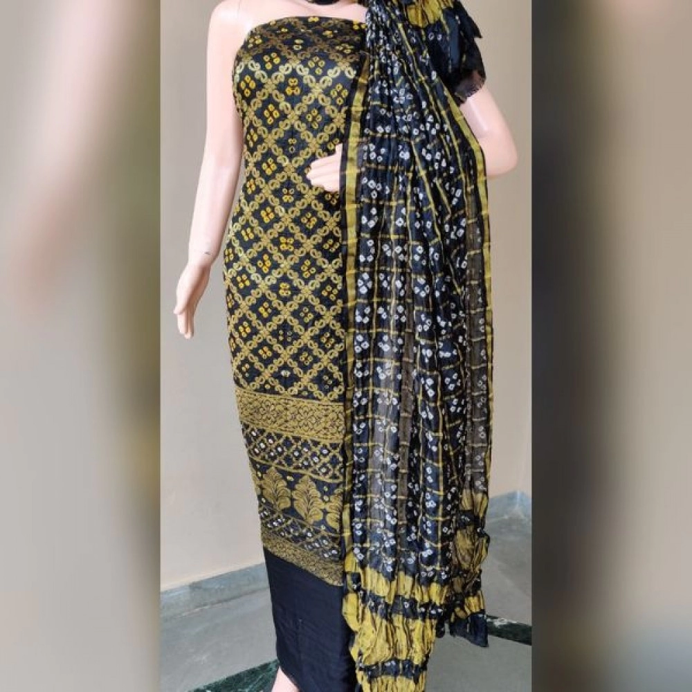 Women's Banarasi Bandhej Ghatchola | Unstitched Suits | Black