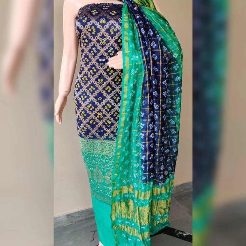 Women's Banarasi Bandhej Ghatchola | Unstitched Suits | Teal