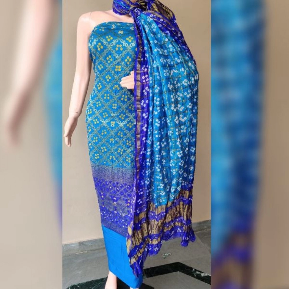 Women's Banarasi Bandhej Ghatchola | Unstitched Suits | Light-And-Dark-Blue