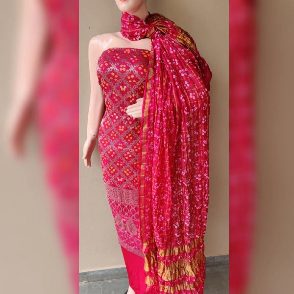 Women's Banarasi Bandhej Ghatchola | Unstitched Suits | Pink