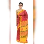 Women's Chanderi Cotton Silk Saree| Orange-Red