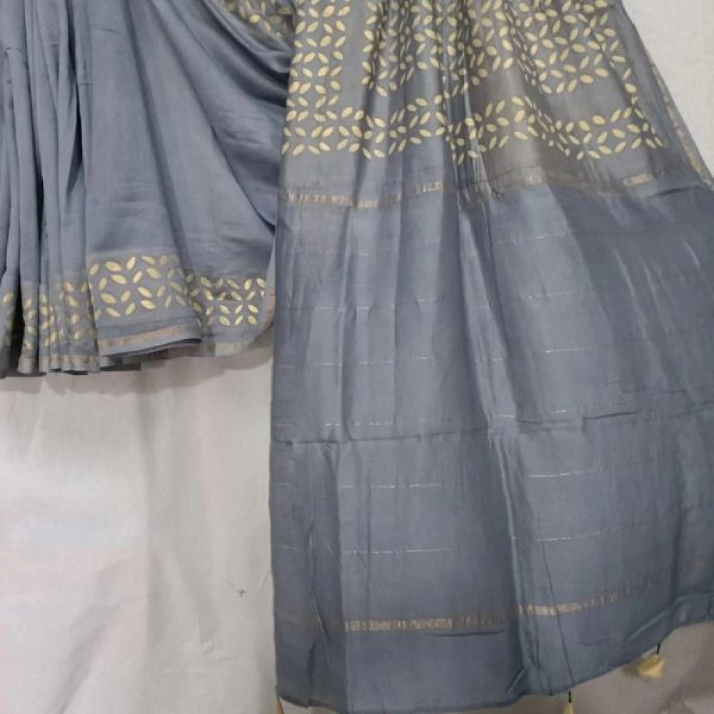 Women's Applique/Cut Work Chanderi Silk Cotton Saree | Auro Metal