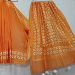 Women's Applique/Cut Work Chanderi Silk Cotton Saree | Rust