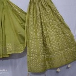 Women's Applique/Cut Work Chanderi Silk Cotton Saree | Old Moss Green