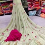 Women's Georgette Satan Patta Saree With Petan Gota Work | White