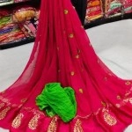 Women's Georgette Satan Patta Saree With Petan Gota Work |Pink