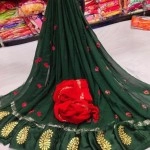 Women's Georgette Satan Patta Saree With Petan Gota Work | Green