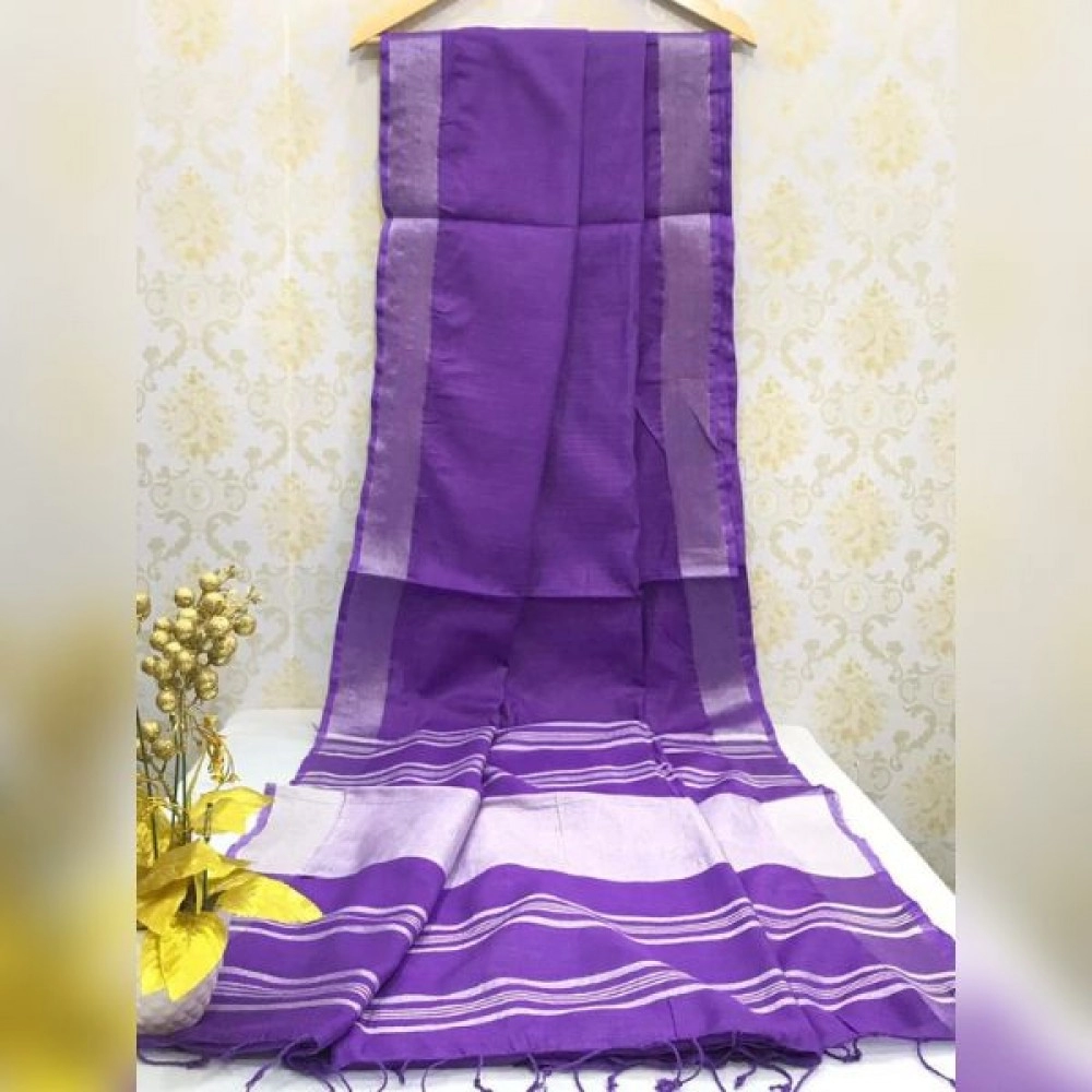 Women's Handwoven Cotton Linen Saree | Purple