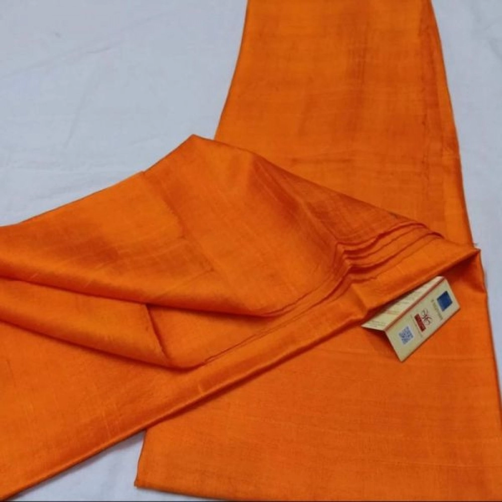 Women's Handwoven Tussar Silk Saree From Bhagalpur | Orange